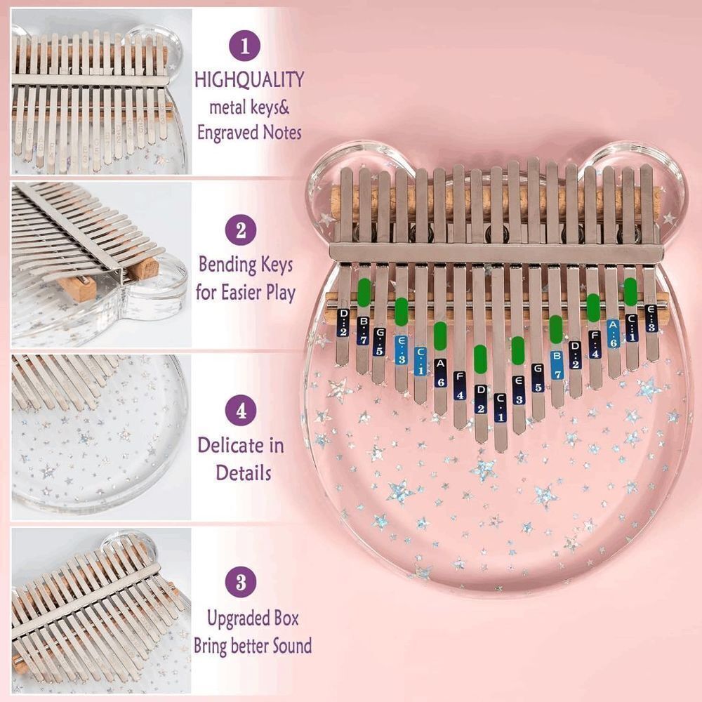 Kalimba Cute Transparent Acrylic Thumb Piano 17 Key With Tuner Hammer Instrument - Picture 4 of 8